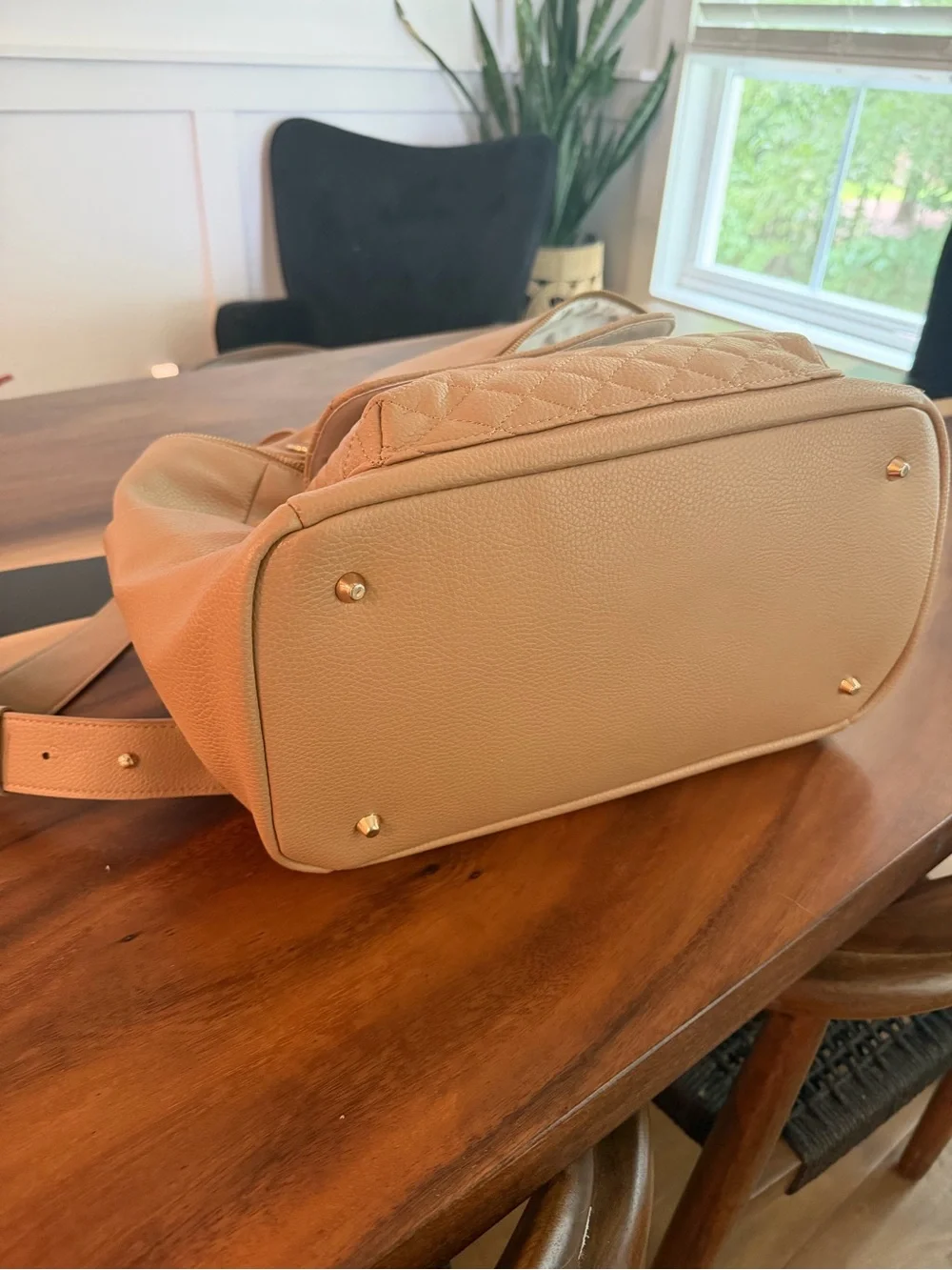 Quilted Front Pocket Baby Backpack Bag - Tan
